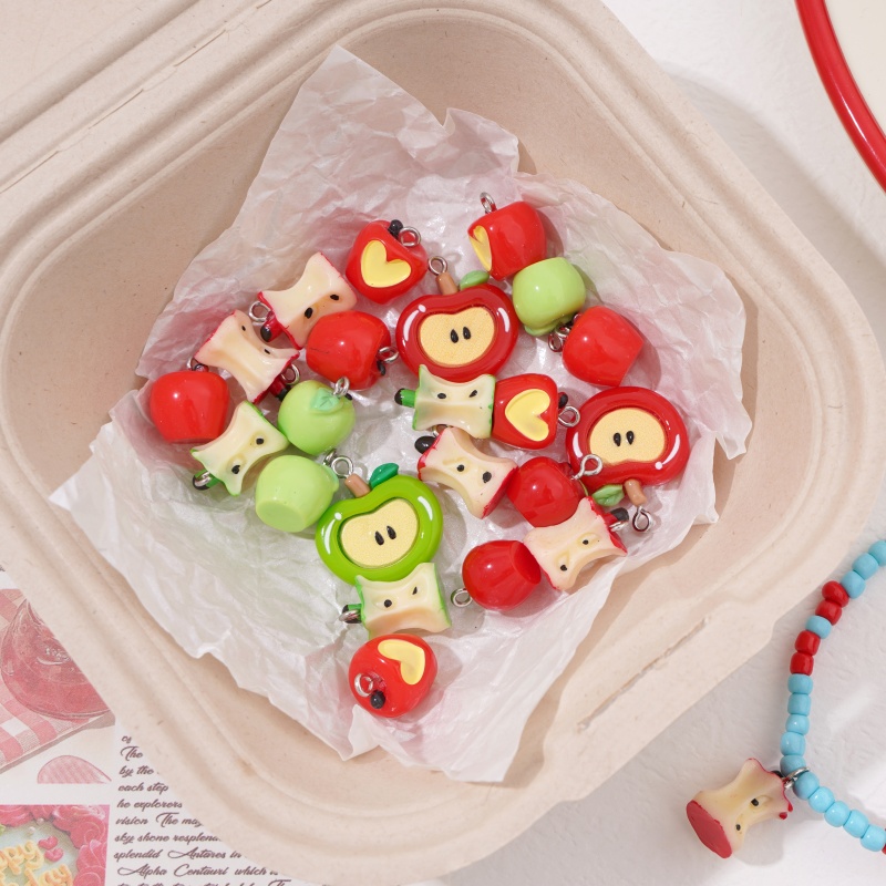 Resin Art Necklace - 1pc Resin Apple Charms 13x14mm Multicolor