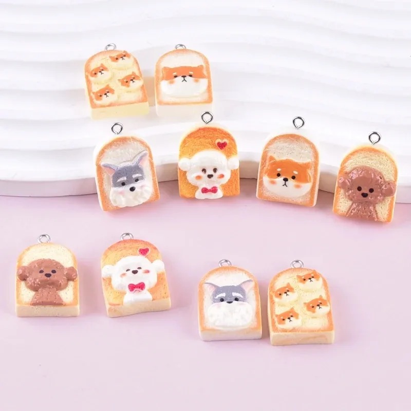 Resin Art Things - 10Pcs Cute Toast Dog Resin Pendants