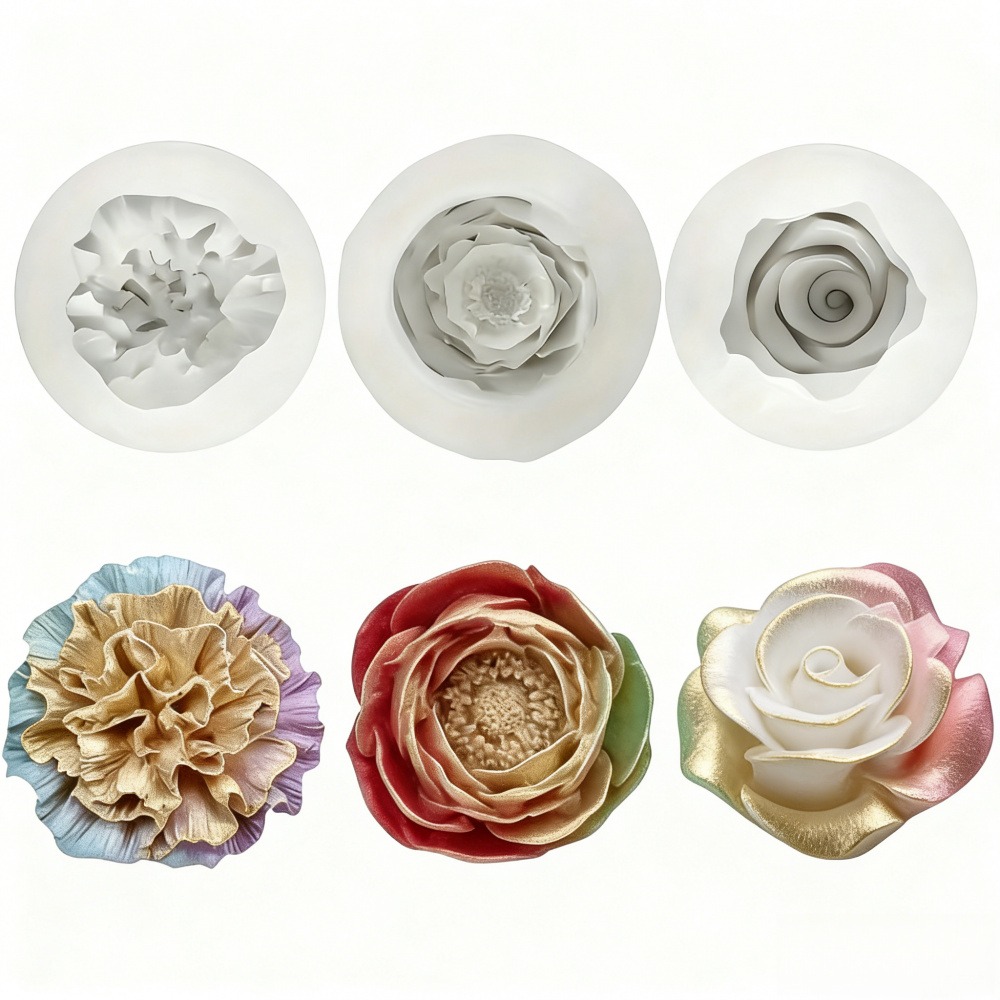 Resin Art All - 3-Piece Silicone Molds for Roses, Peonies,