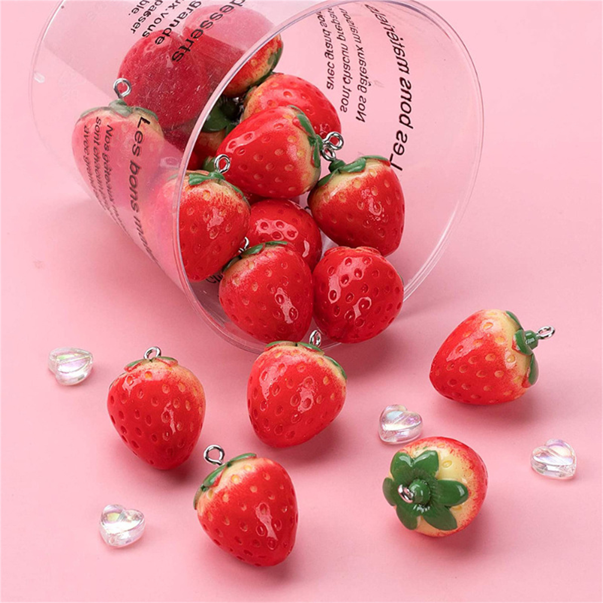 Resin Art Necklace - SG04 Cute 5pcs Strawberry Fruit Resin
