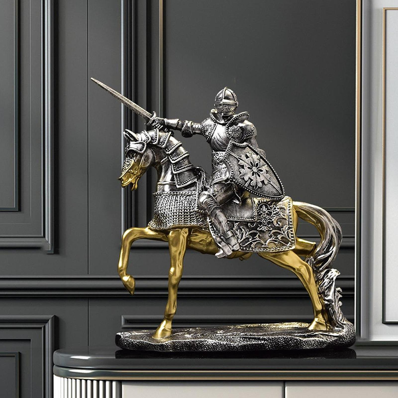 Resin Art Table Top - Knight Horse Statue Retro Art Piece