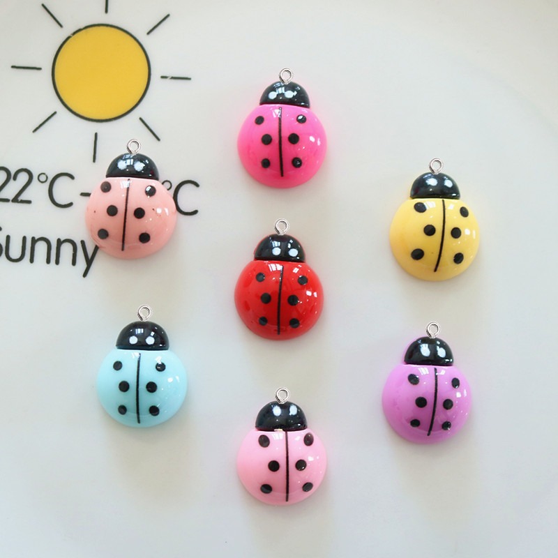 Resin Art Necklace - 10Pcs Shiny Ladybug Flat Back Resin